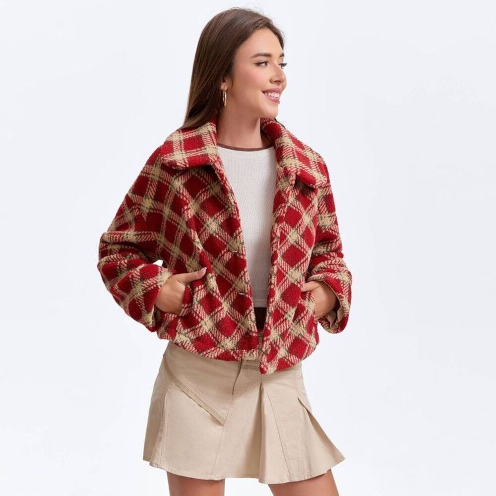 Women's Fleece Coat - Wild Fable Red Diamond Print XS